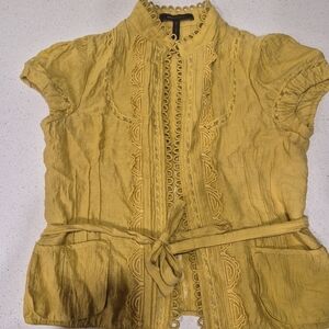 BCBGMaxAzria Yellow Lace Trim Top